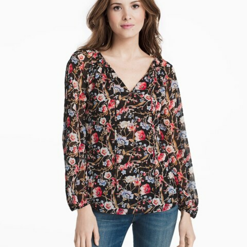 Whbm black and multi color floral blouse